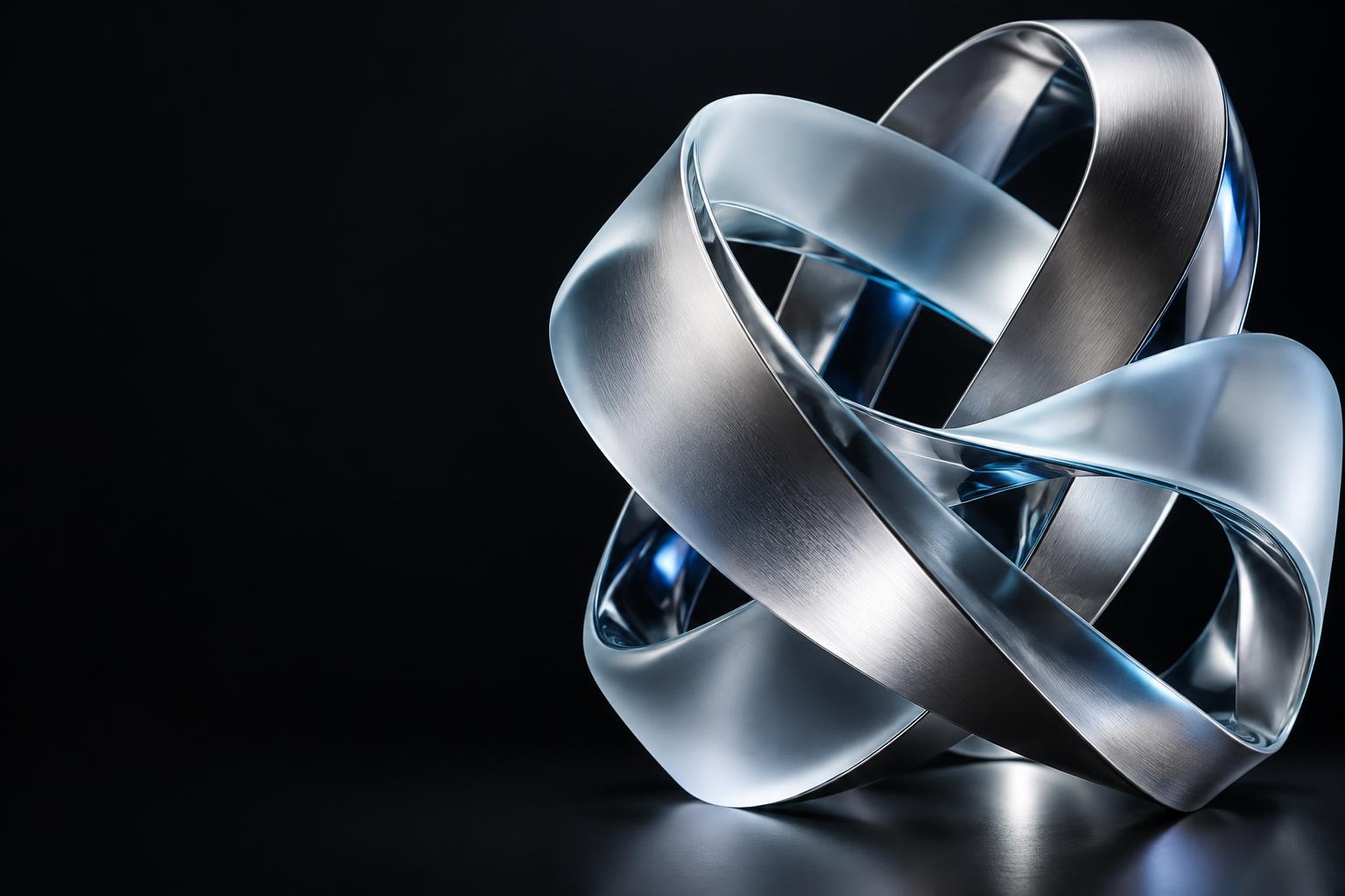 An abstract sculptural loop of glass and brushed metal